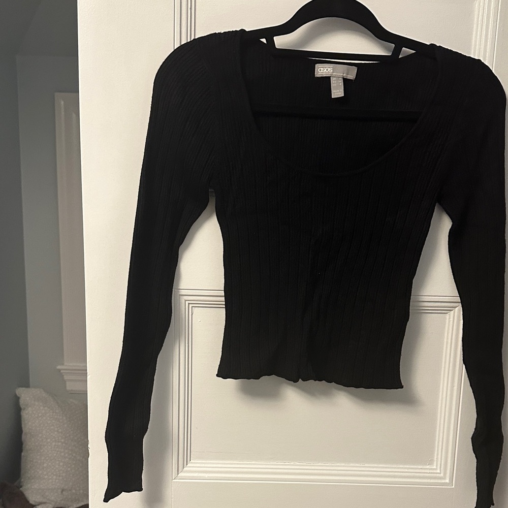 ASOS Black Ribbed Button Down Shirt - Picture 5 of 6